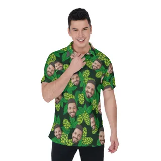 Beer Flower Polo Collared Shirt With Custom Face
