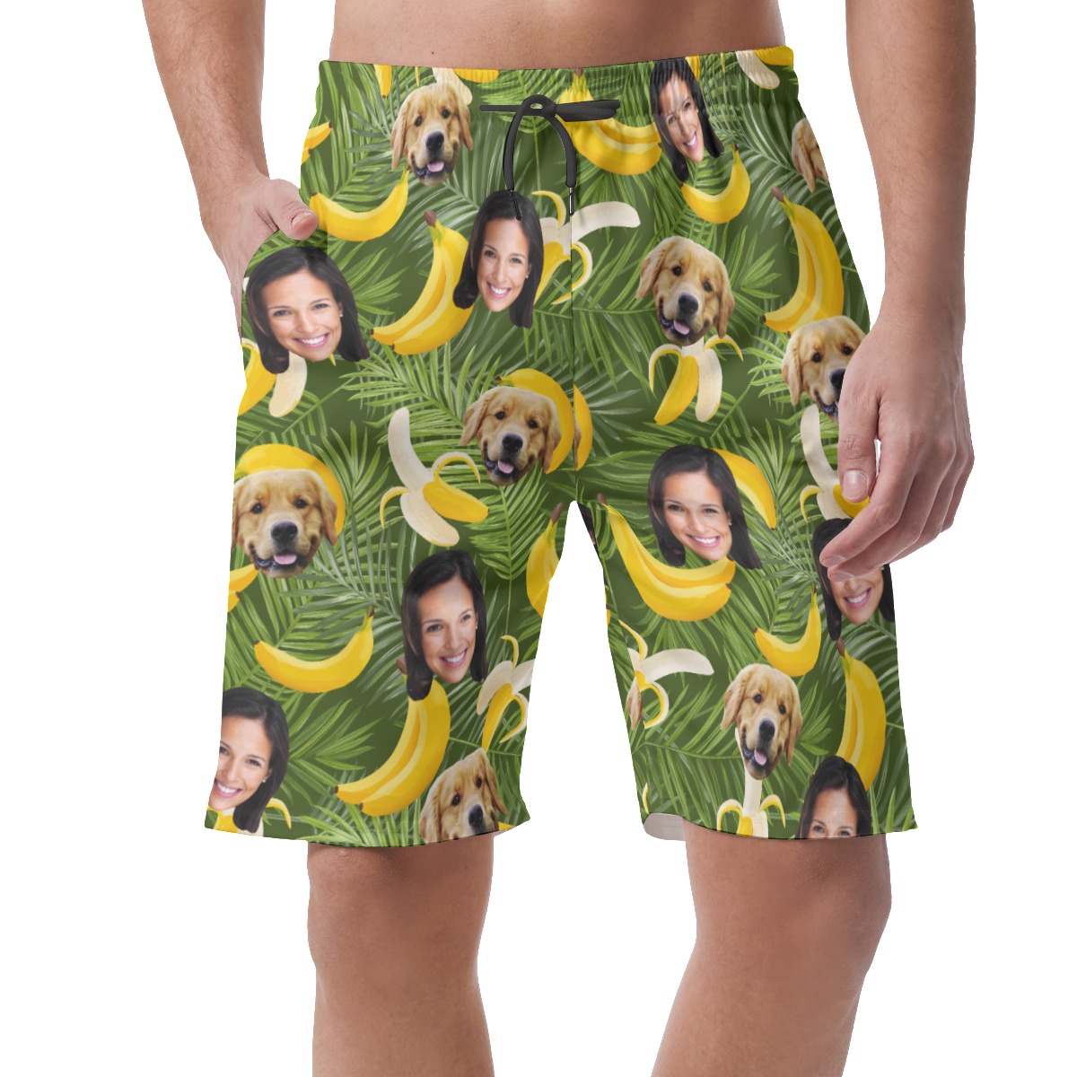 Men's Custom Dog And Owner Face Banana Hawaiian Shorts - variant image 1