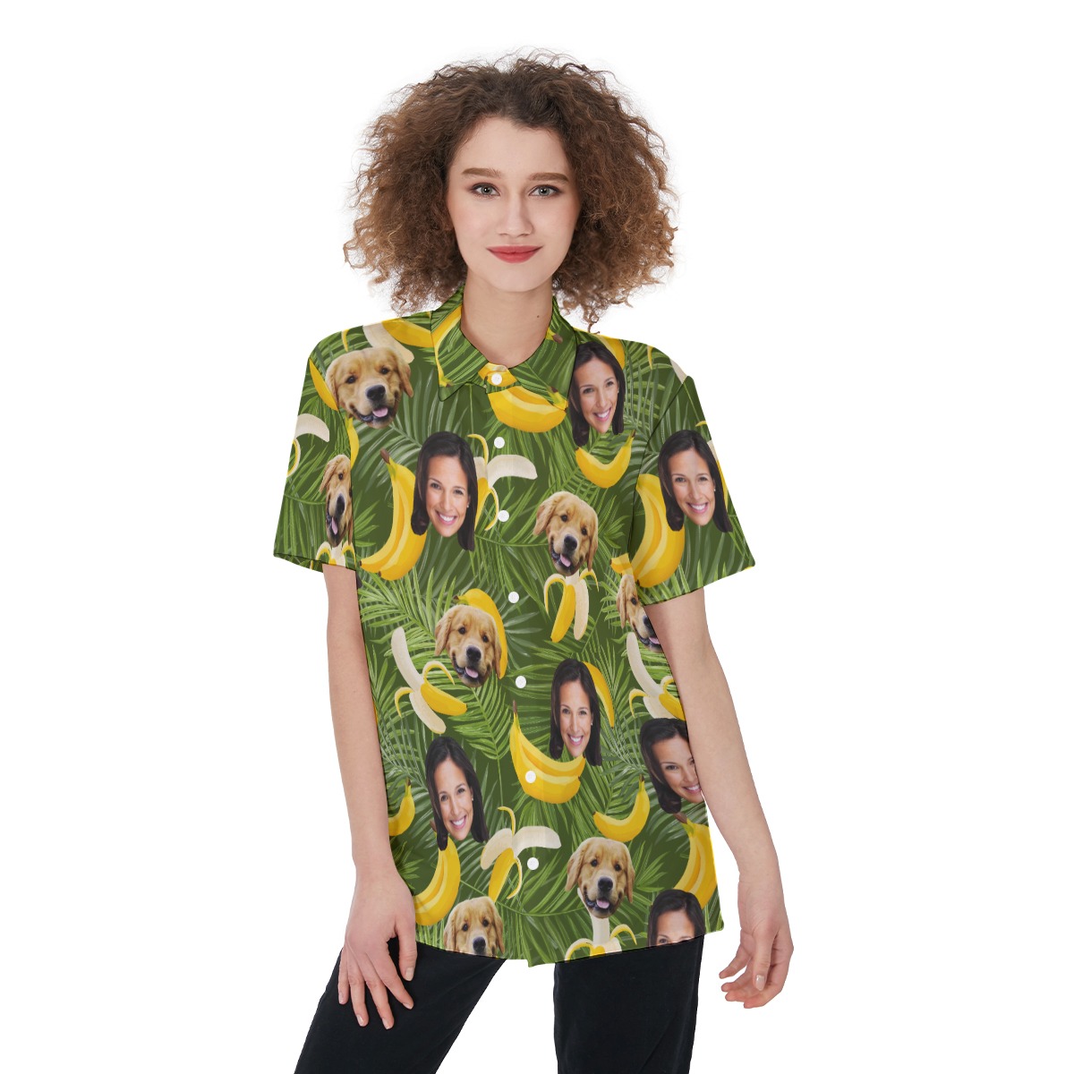 Women's Custom Pet And Owner Face Hawaiian Shirt - variant image 1