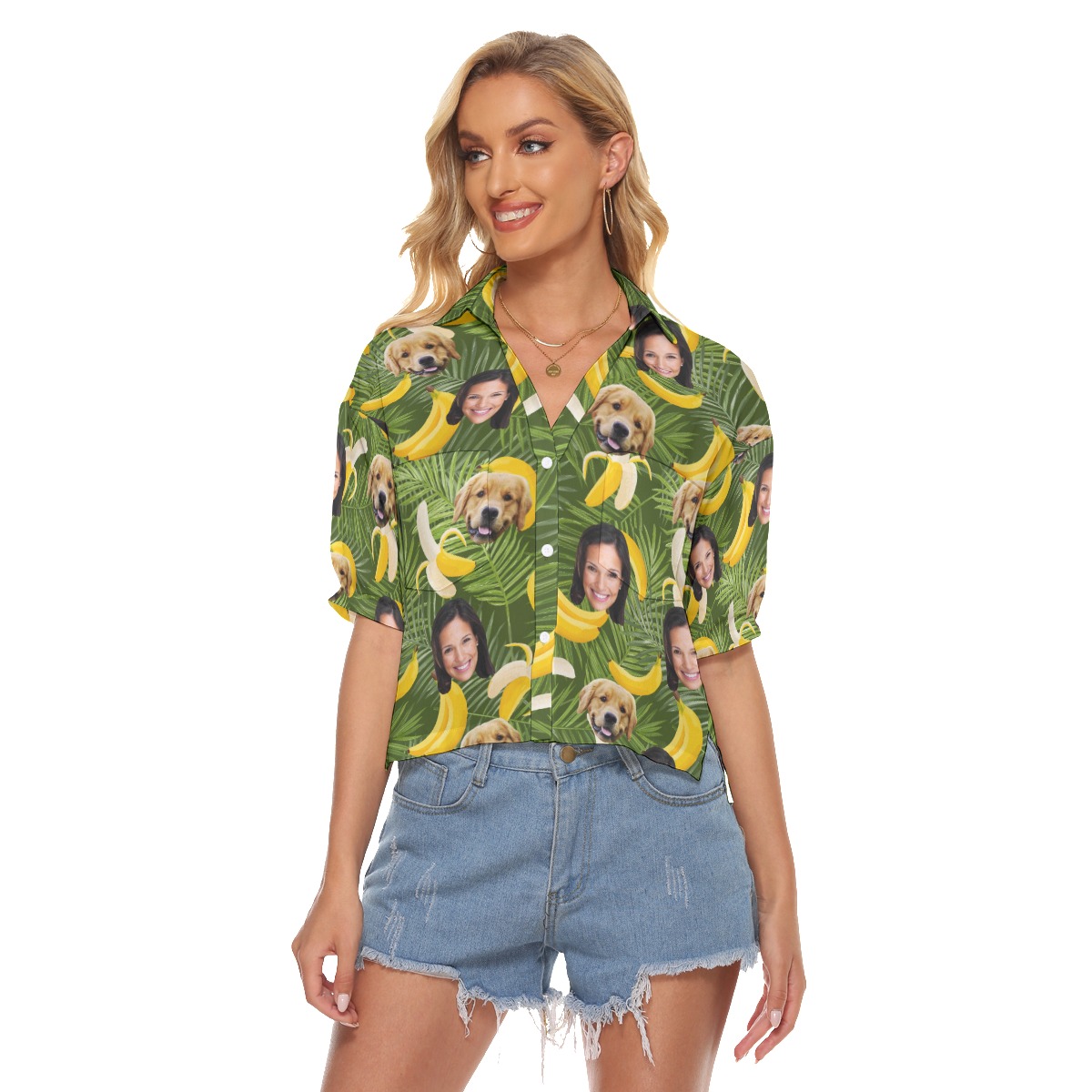 Custom Face And Dog Hawaiian Crop Top Shirt - variant image 1