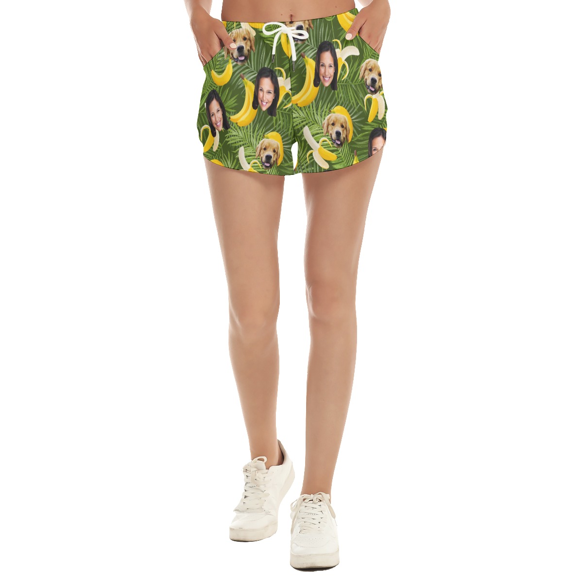 Women's Custom Face And Dog Green Hawaiian Shorts - variant image 1