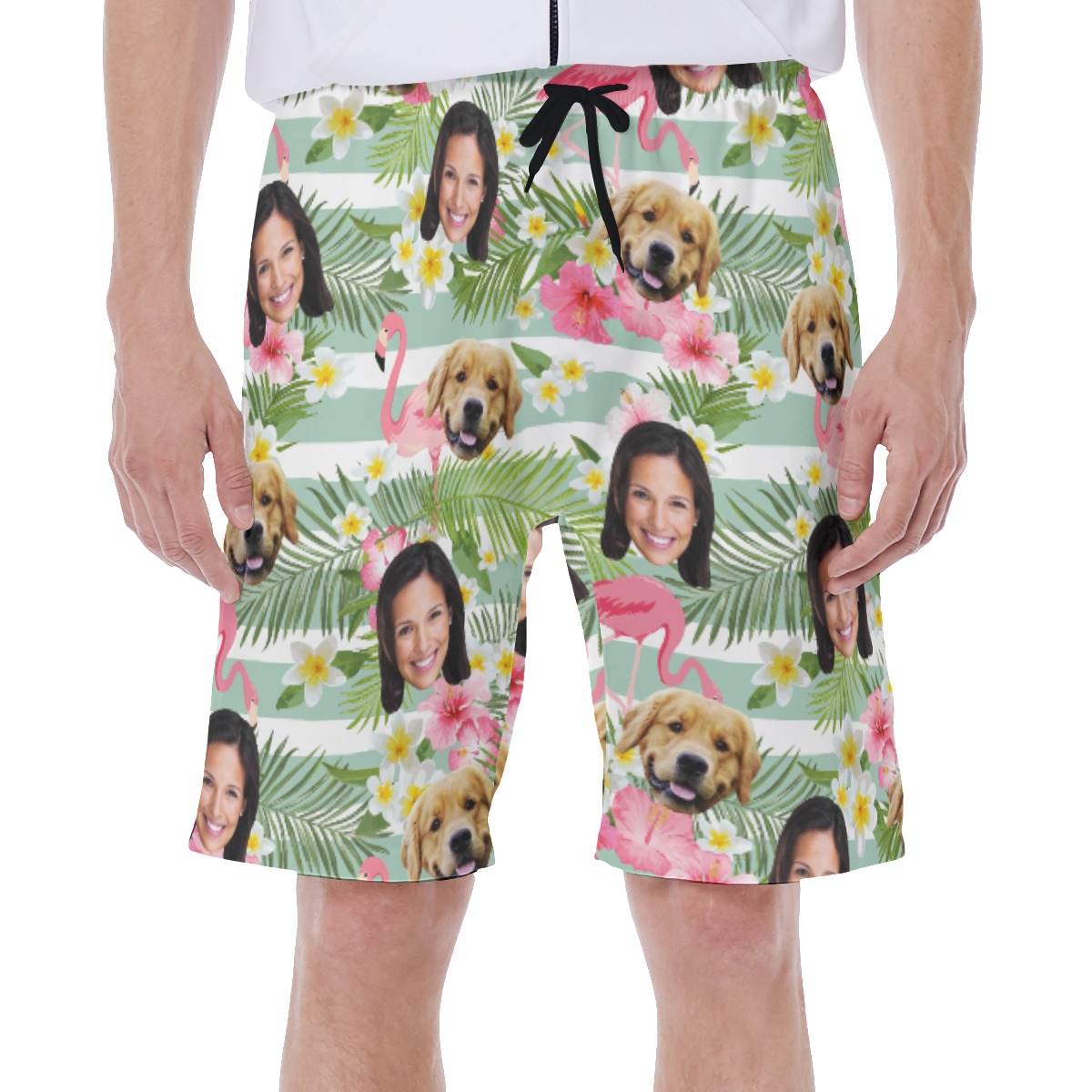 Custom Face And Pet Hawaiian Beach Trunks For Men - variant image 1