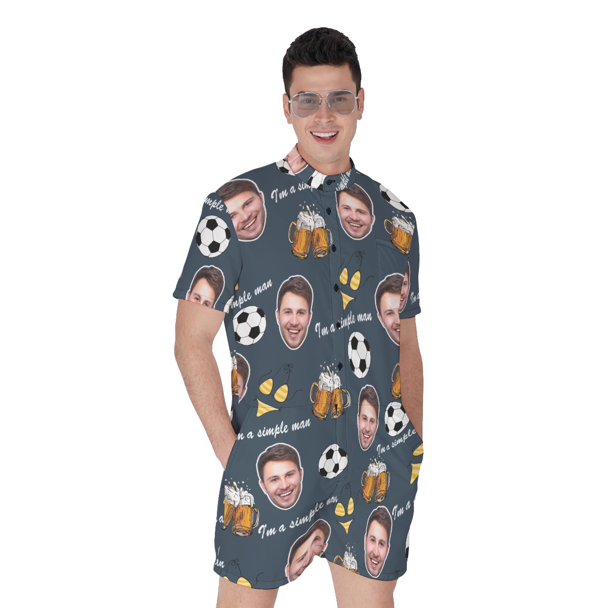 Funny Hobbies Custom Face Men's Hawaiian Romper - variant image 1