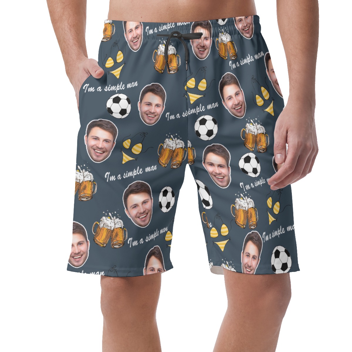 Funny Custom Face Beer And Soccer Summer Beach Shorts For Men - variant image 1