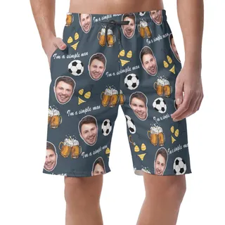 Funny Custom Face Beer And Soccer Summer Beach Shorts For Men