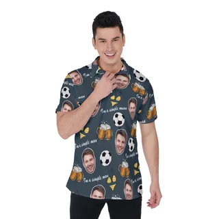 Custom Face Beer And Soccer Hawaiian Polo Shirt For Men