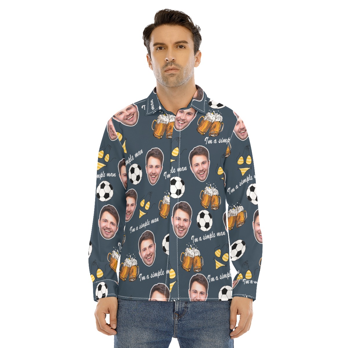Funny Men's Hobbies Custom Face Hawaiian Long Sleeve Shirt - variant image 1