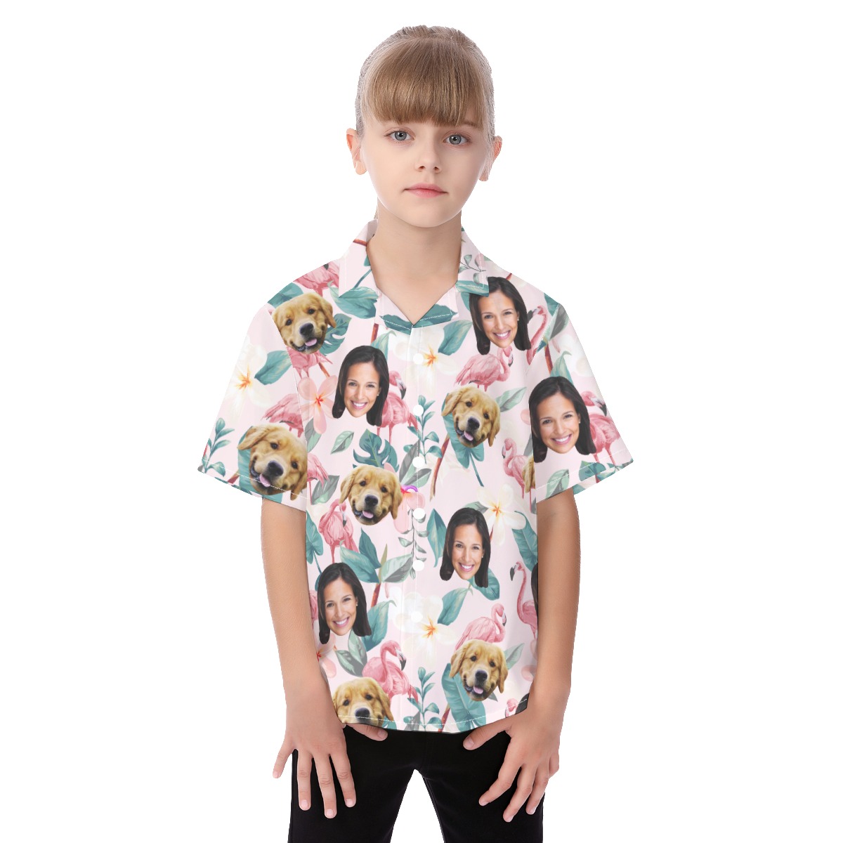 Your Face And Pet Flamigo Custom Hawaiian Shirt For Kids - variant image 1