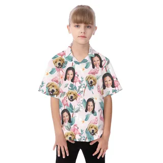 Your Face And Pet Flamigo Custom Hawaiian Shirt For Kids