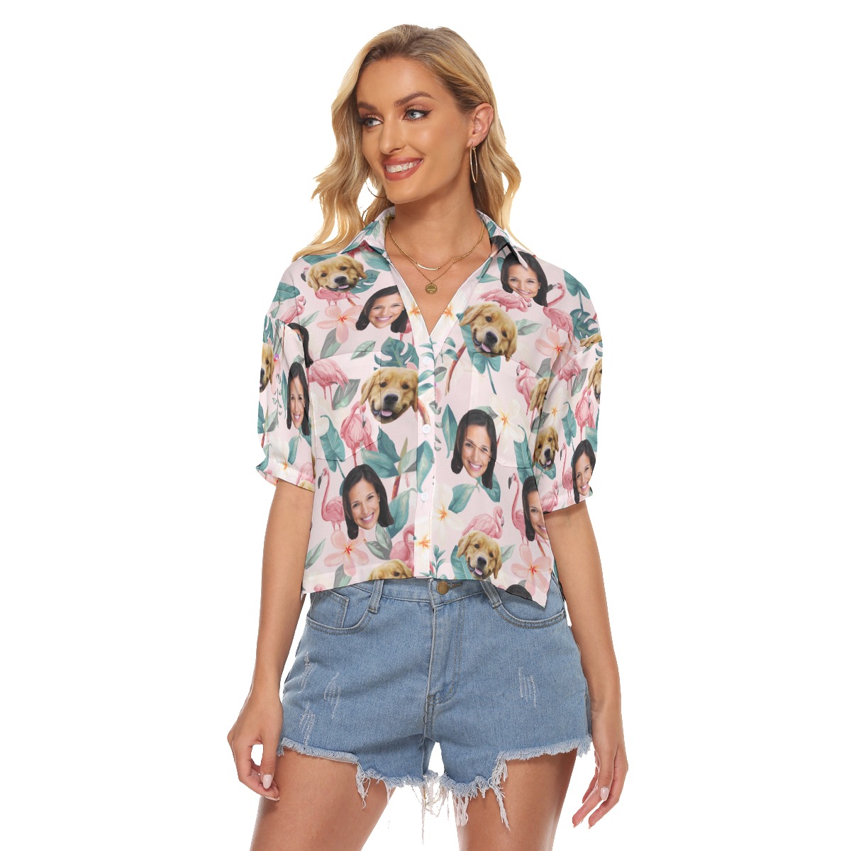 Custom Face With Dog Hawaiian Crop Top Shirt - variant image 1