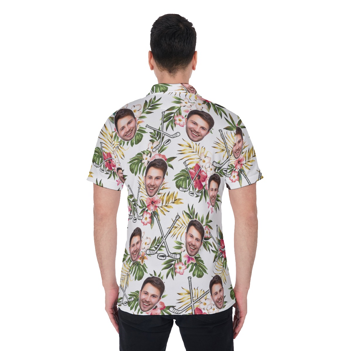 Custom Face Floral Hockey Hawaiian Polo Shirt