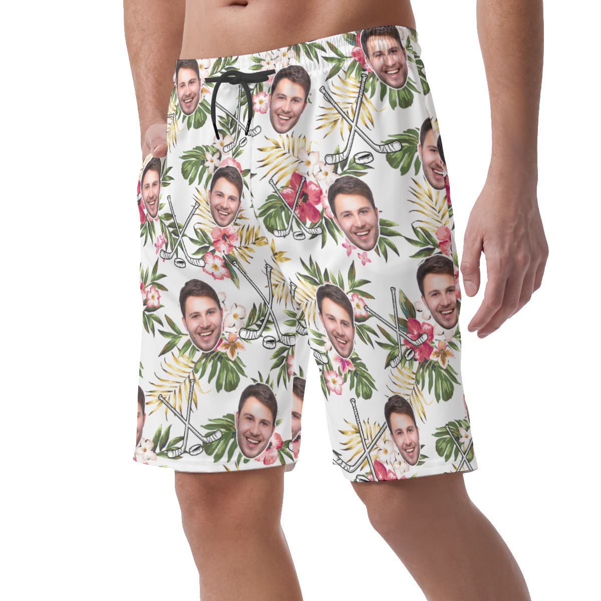 Unique Custom Face Hockey Floral Hawaiian Summer Shorts For Men