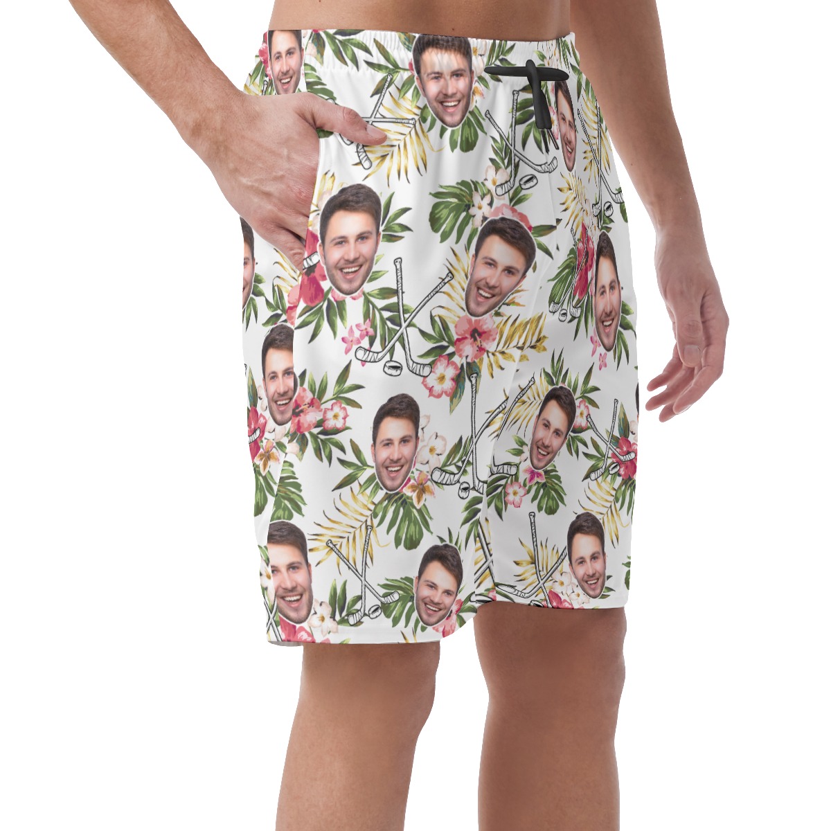 Unique Custom Face Hockey Floral Hawaiian Summer Shorts For Men