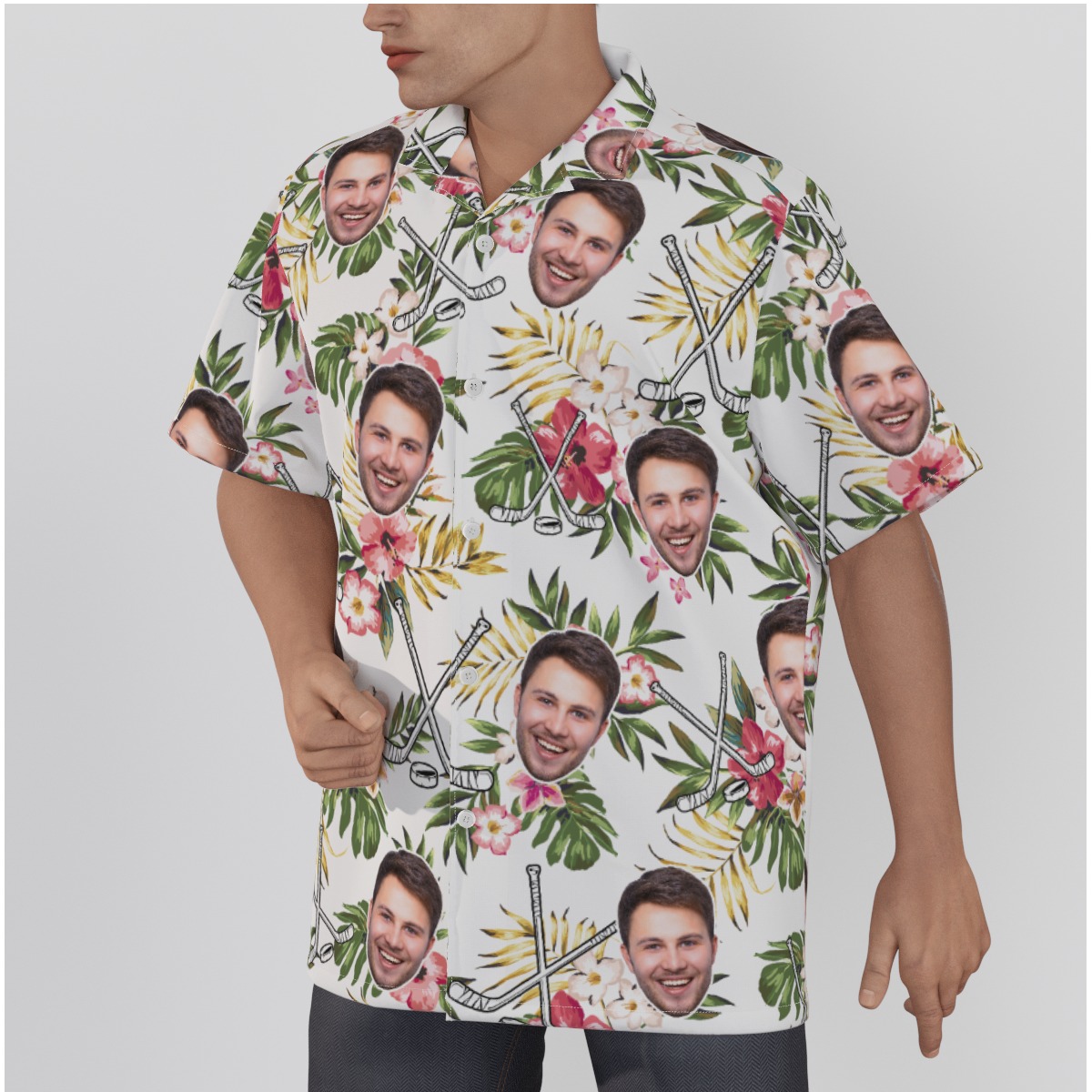 Floral Hockey Custom Face Men's Hawaiian Shirt