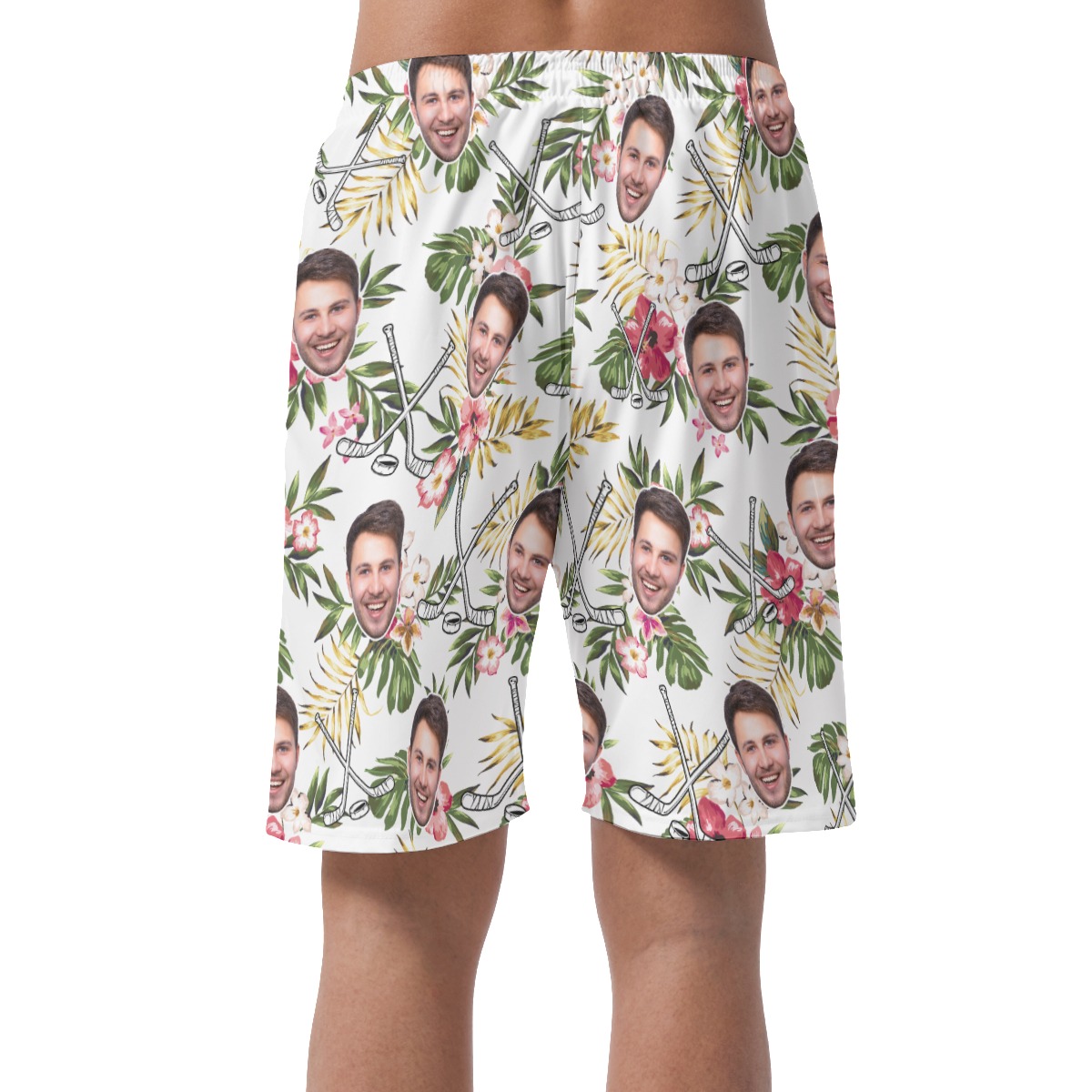Unique Custom Face Hockey Floral Hawaiian Summer Shorts For Men