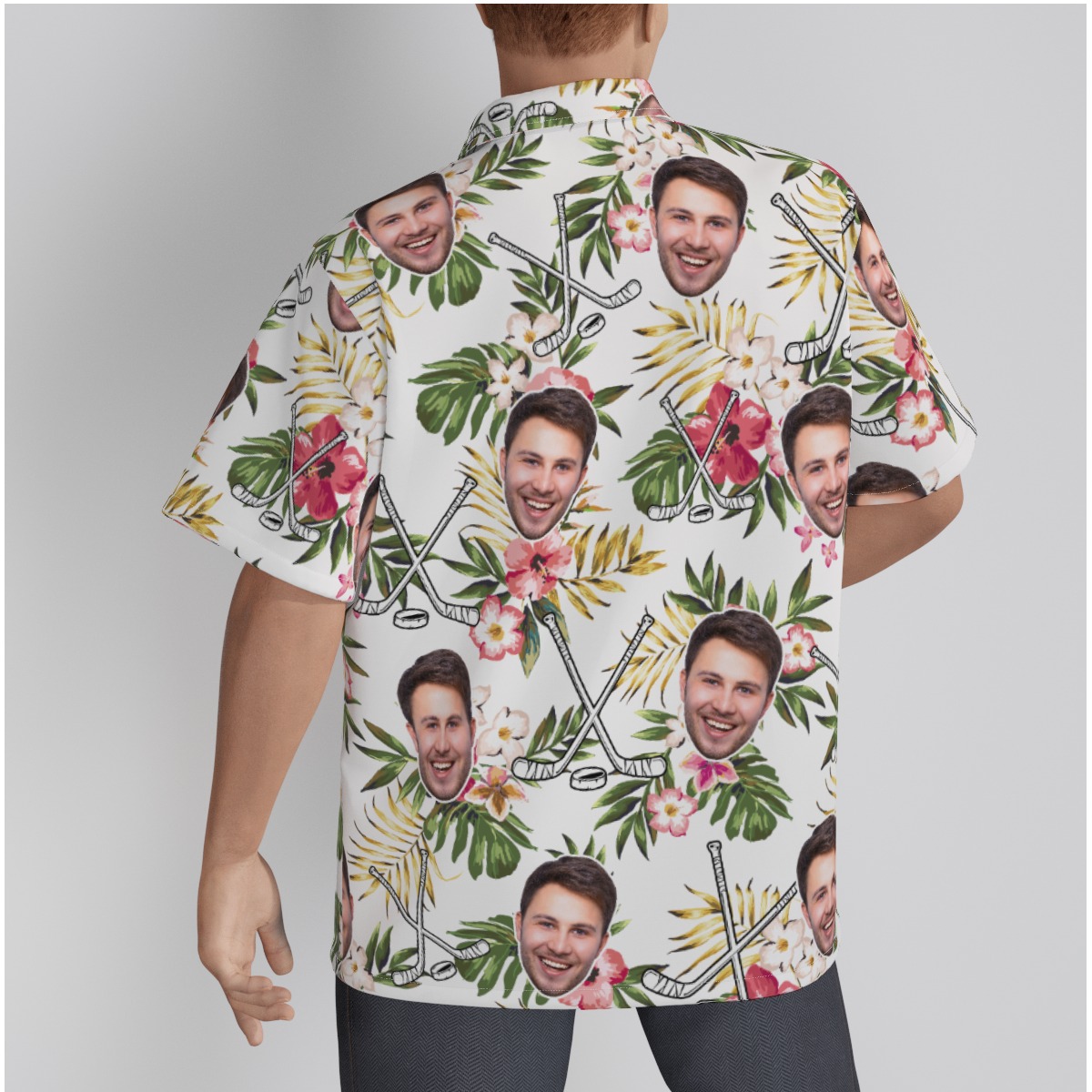 Floral Hockey Custom Face Men's Hawaiian Shirt