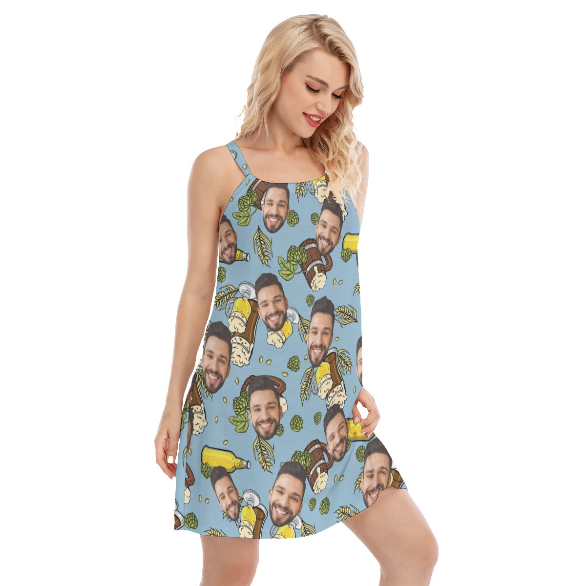 Custom Face Beer Cami Dress For Drinking Party