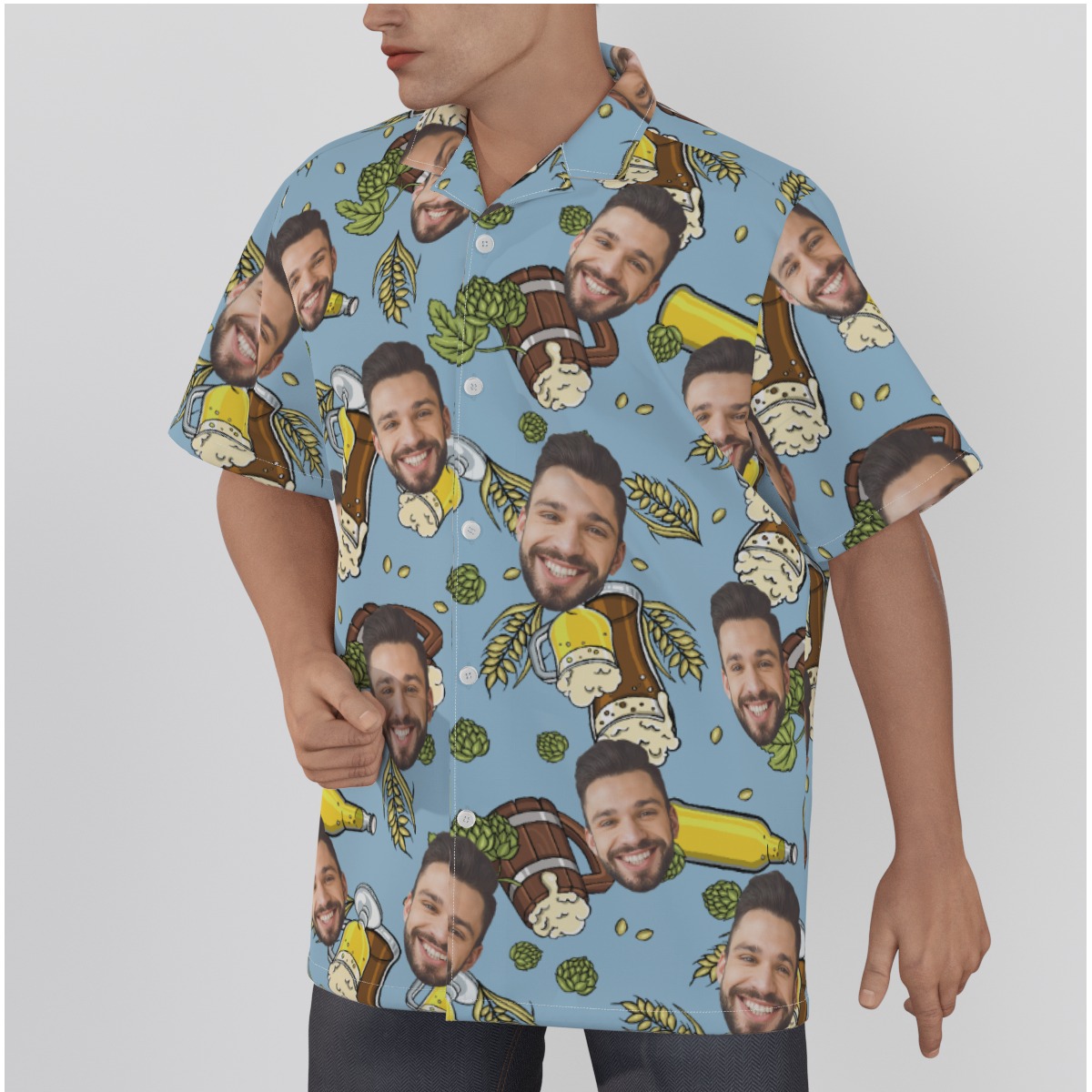 Beer Cheer Men's Button Up Shirt With Custom Face