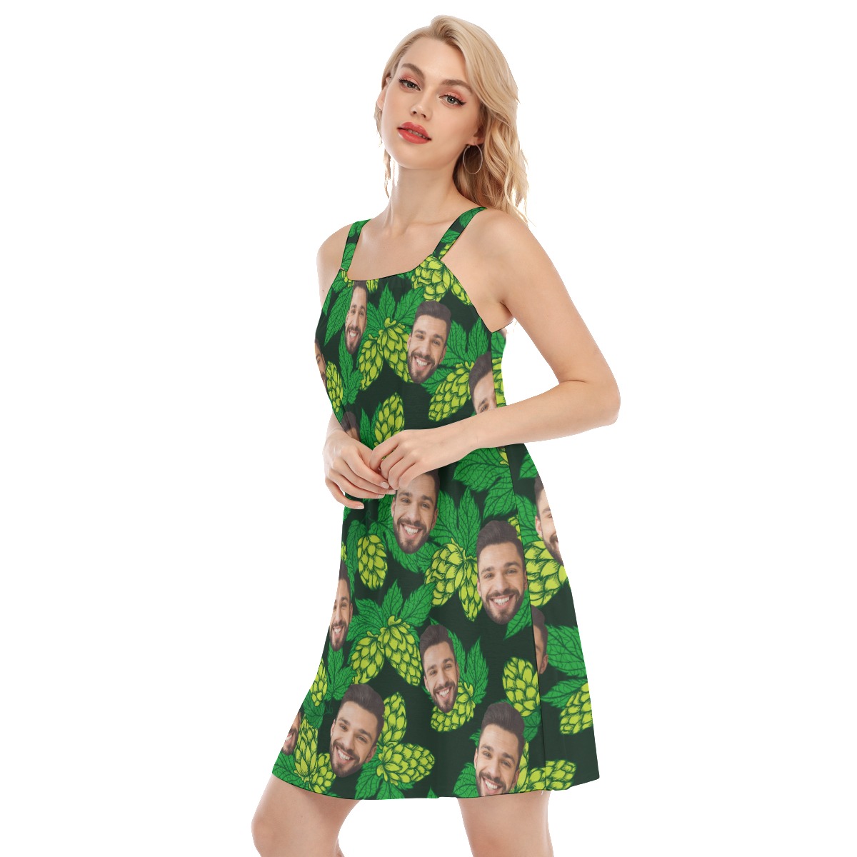 Beer Flowers Cami Dress With Custom Face