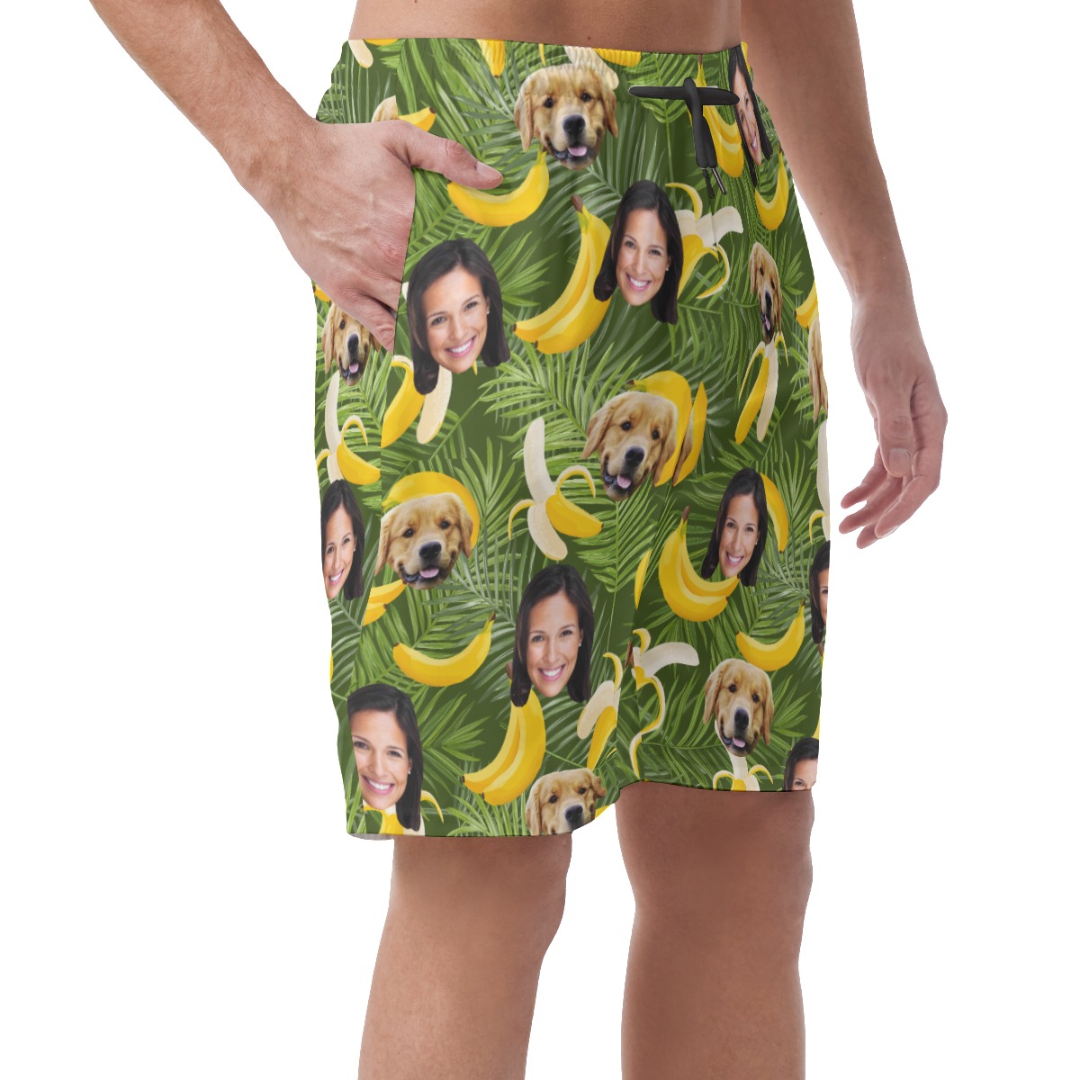 Men's Custom Dog And Owner Face Banana Hawaiian Shorts
