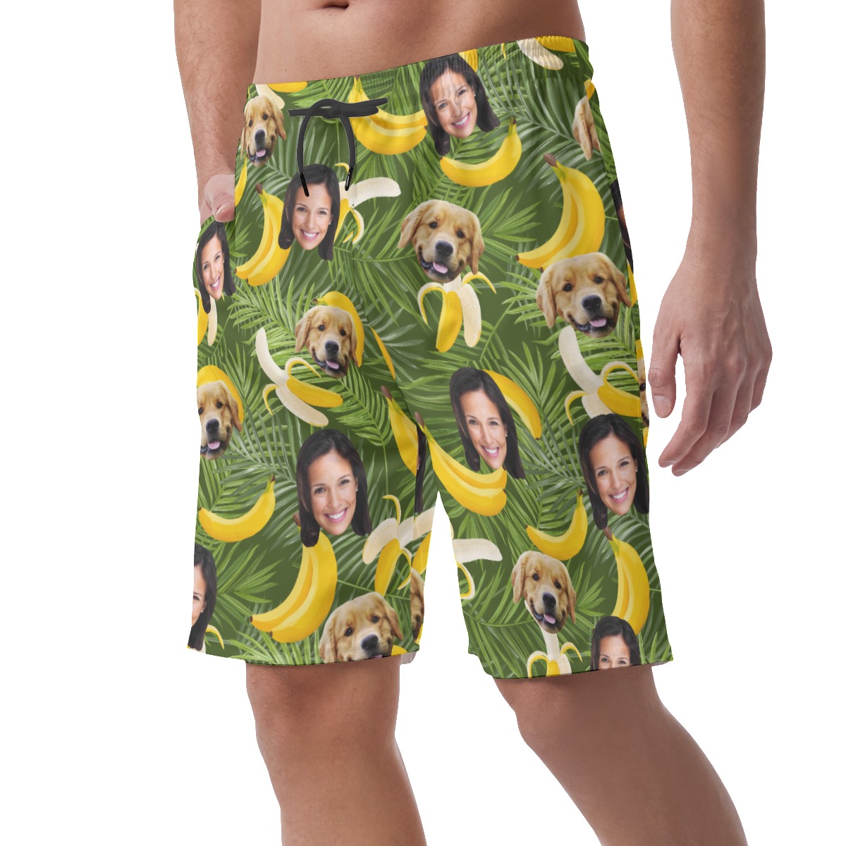 Men's Custom Dog And Owner Face Banana Hawaiian Shorts