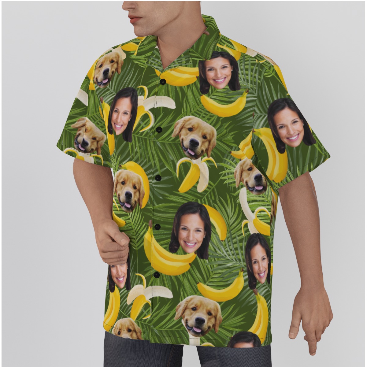 Custom Face And Dog Banana Hawaiian Shirt For Men