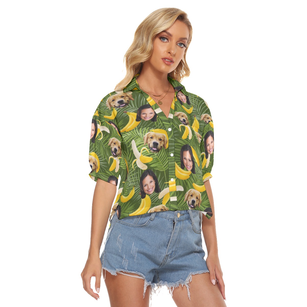 Custom Face And Dog Hawaiian Crop Top Shirt