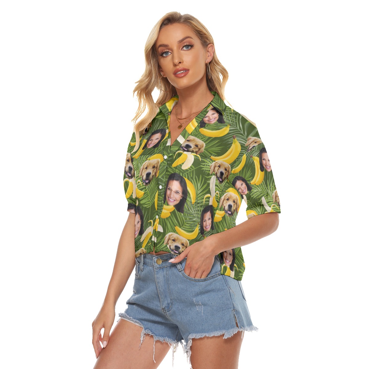 Custom Face And Dog Hawaiian Crop Top Shirt