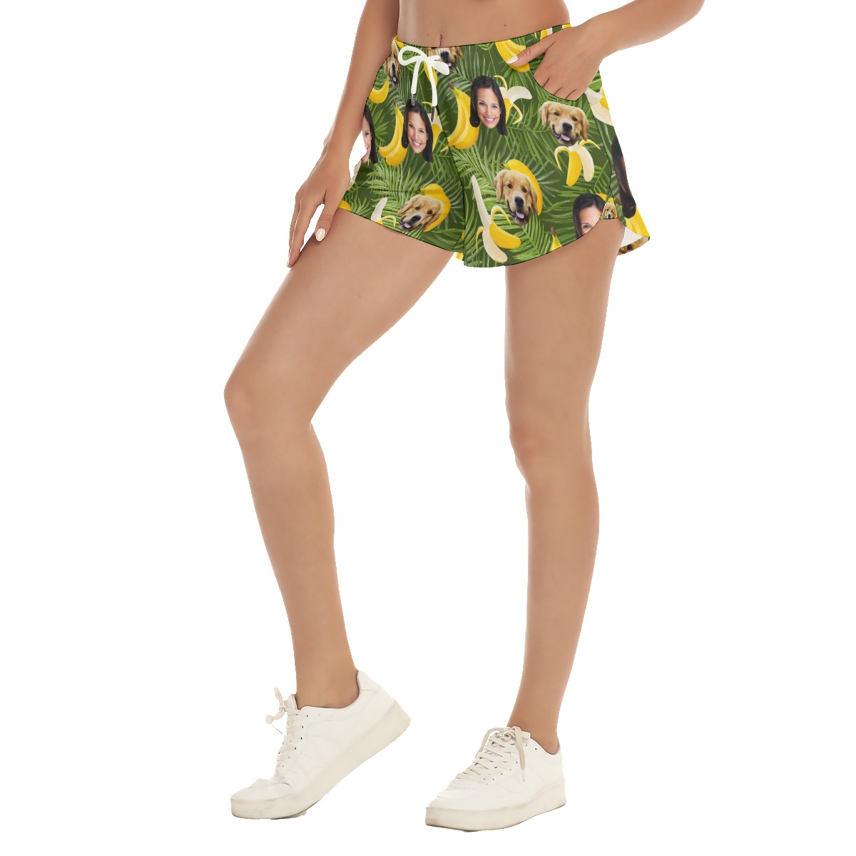 Women's Custom Face And Dog Green Hawaiian Shorts