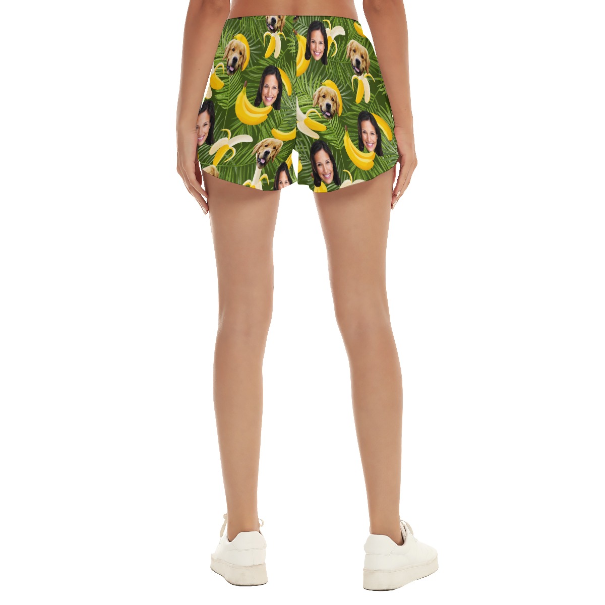 Women's Custom Face And Dog Green Hawaiian Shorts