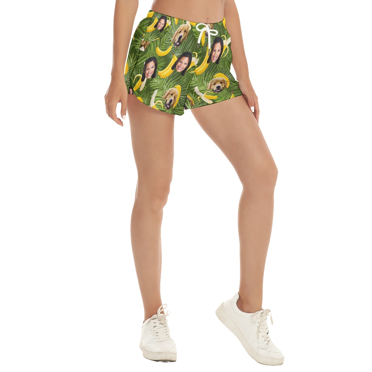 Women's Custom Face And Dog Green Hawaiian Shorts