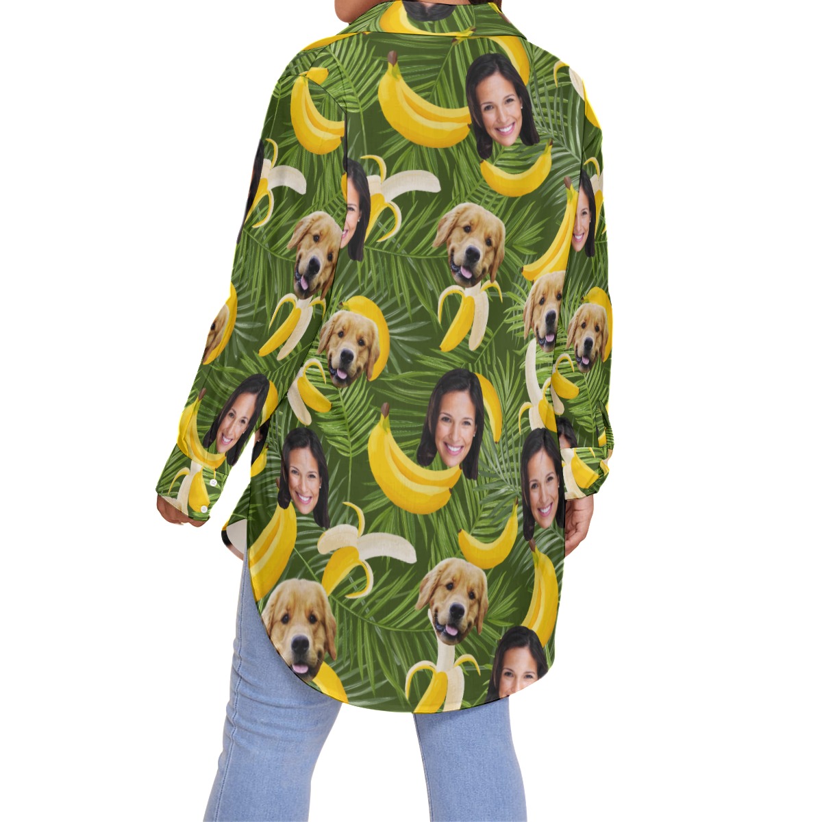 Women's Custom Face And Dog Banana Oversized Hawaiian Shirt