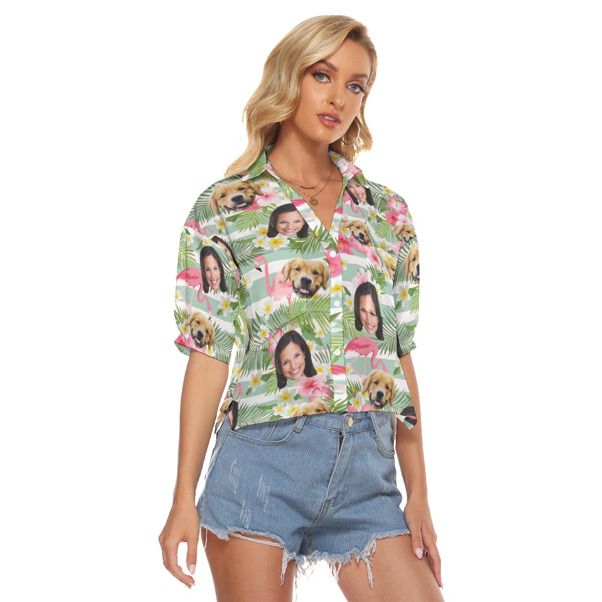 Custom Face And Your Dog Hawaiian Crop Top Shirt