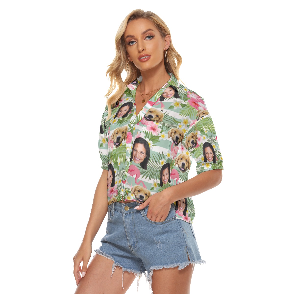 Custom Face And Your Dog Hawaiian Crop Top Shirt