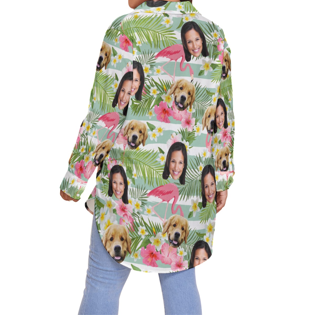 Women's Custom Face And Dog Floral Oversized Hawaiian Shirt