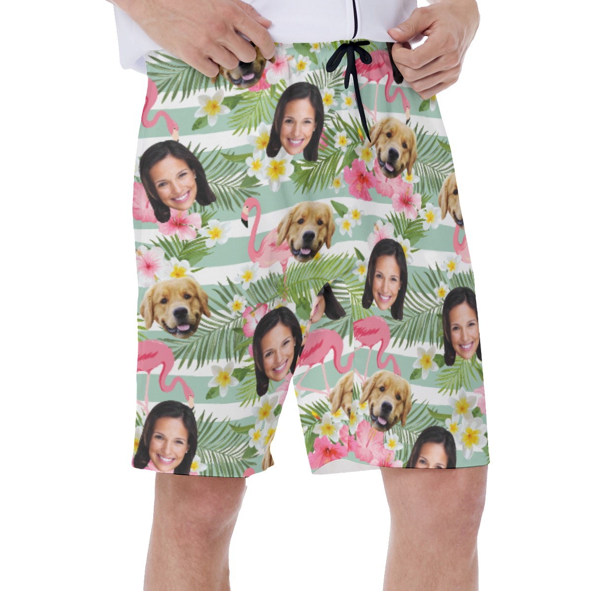Custom Face And Pet Hawaiian Beach Trunks For Men