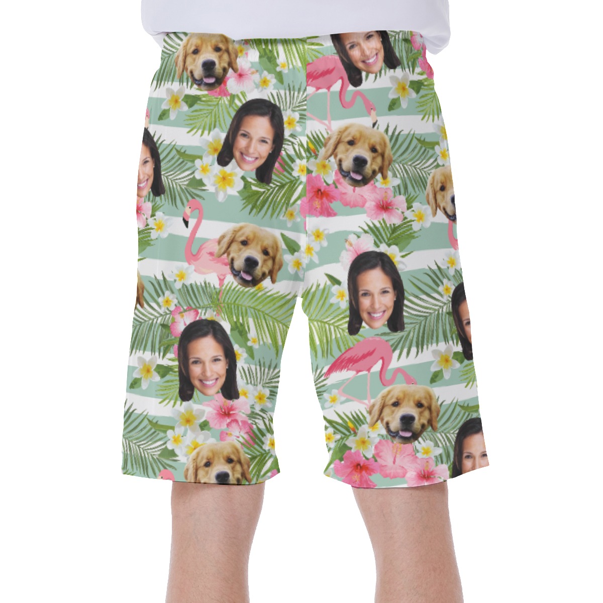 Custom Face And Pet Hawaiian Beach Trunks For Men
