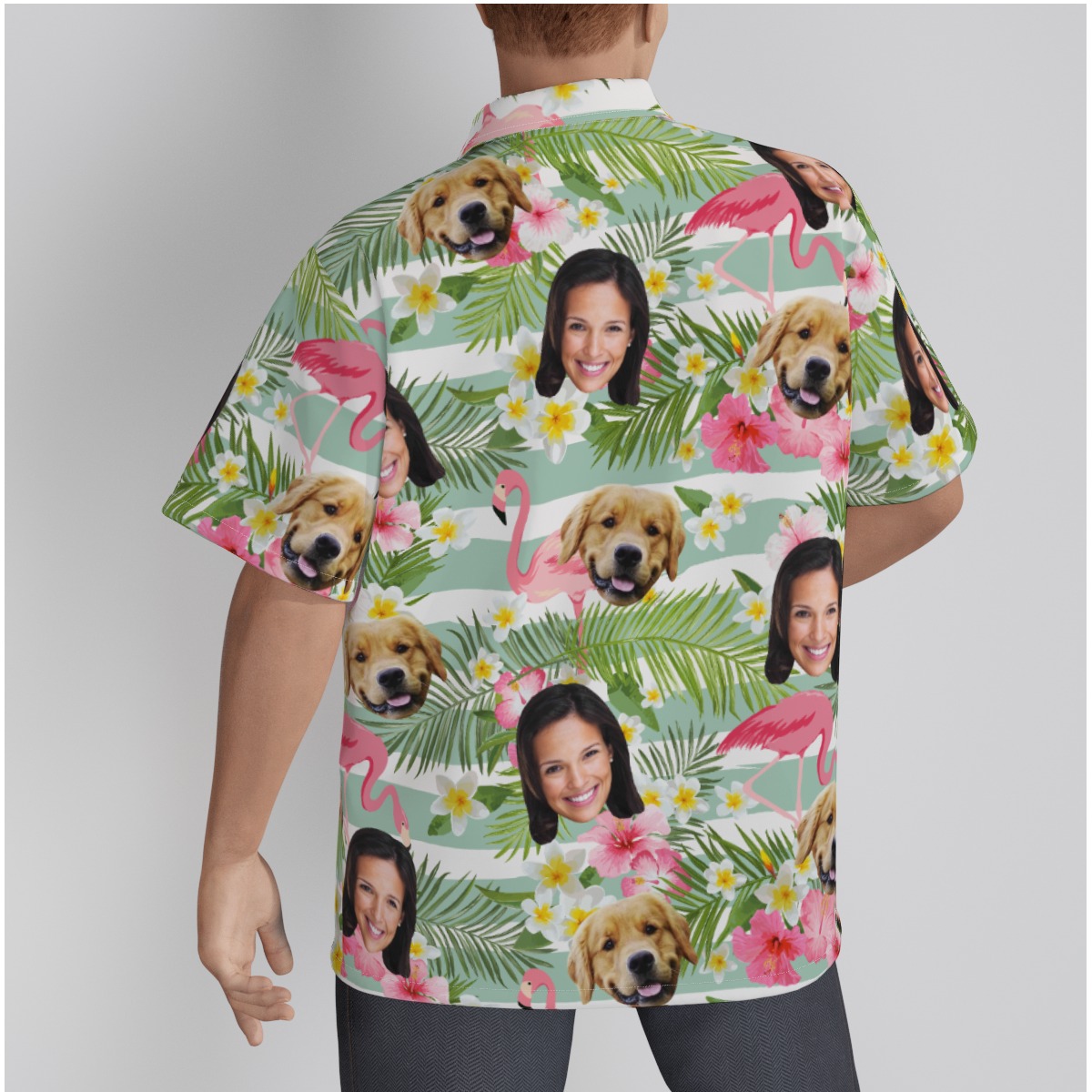Custom Face And Dog Flamingo Hawaiian Shirt For Men