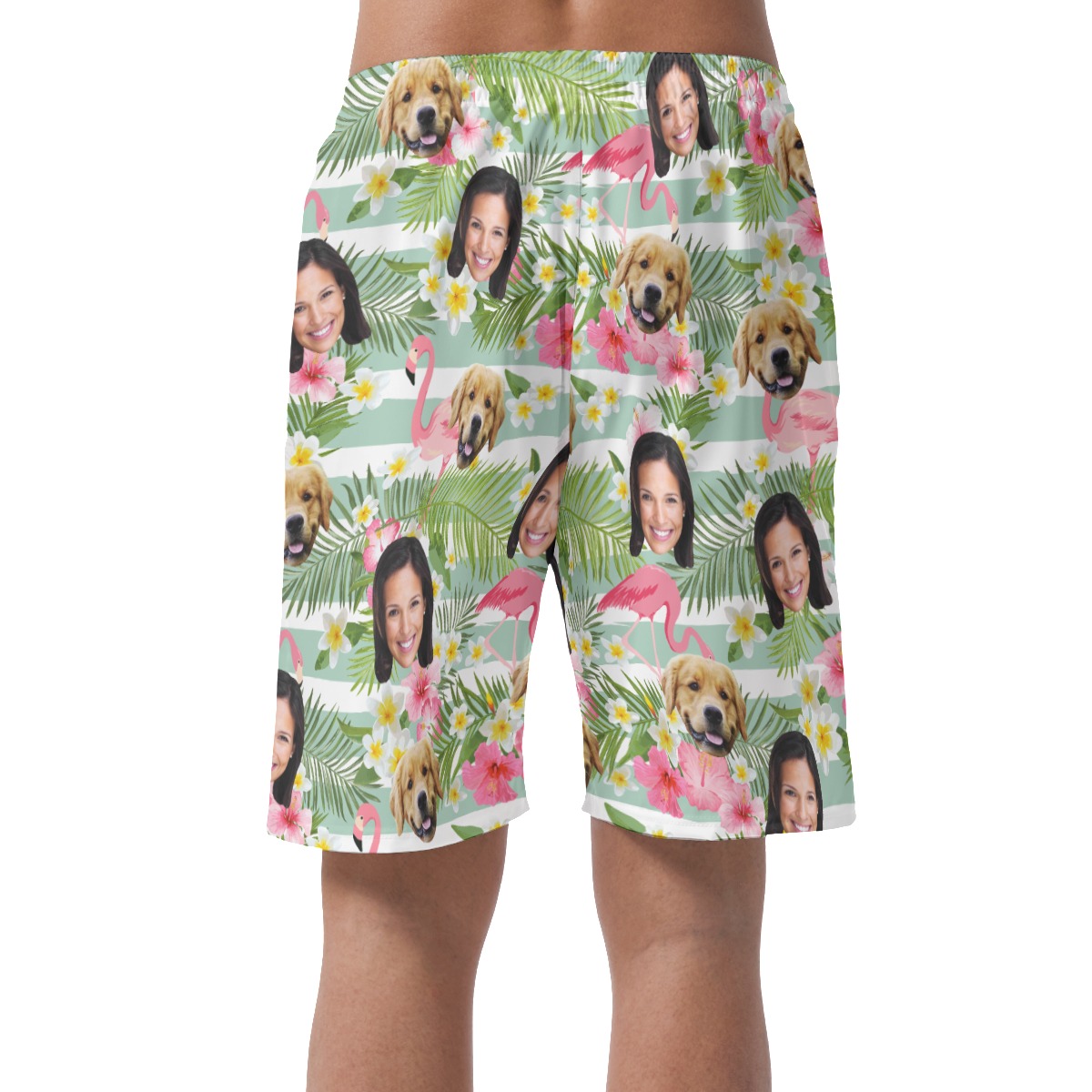 Men's Custom Dog And Owner Face Flamingo Hawaiian Shorts