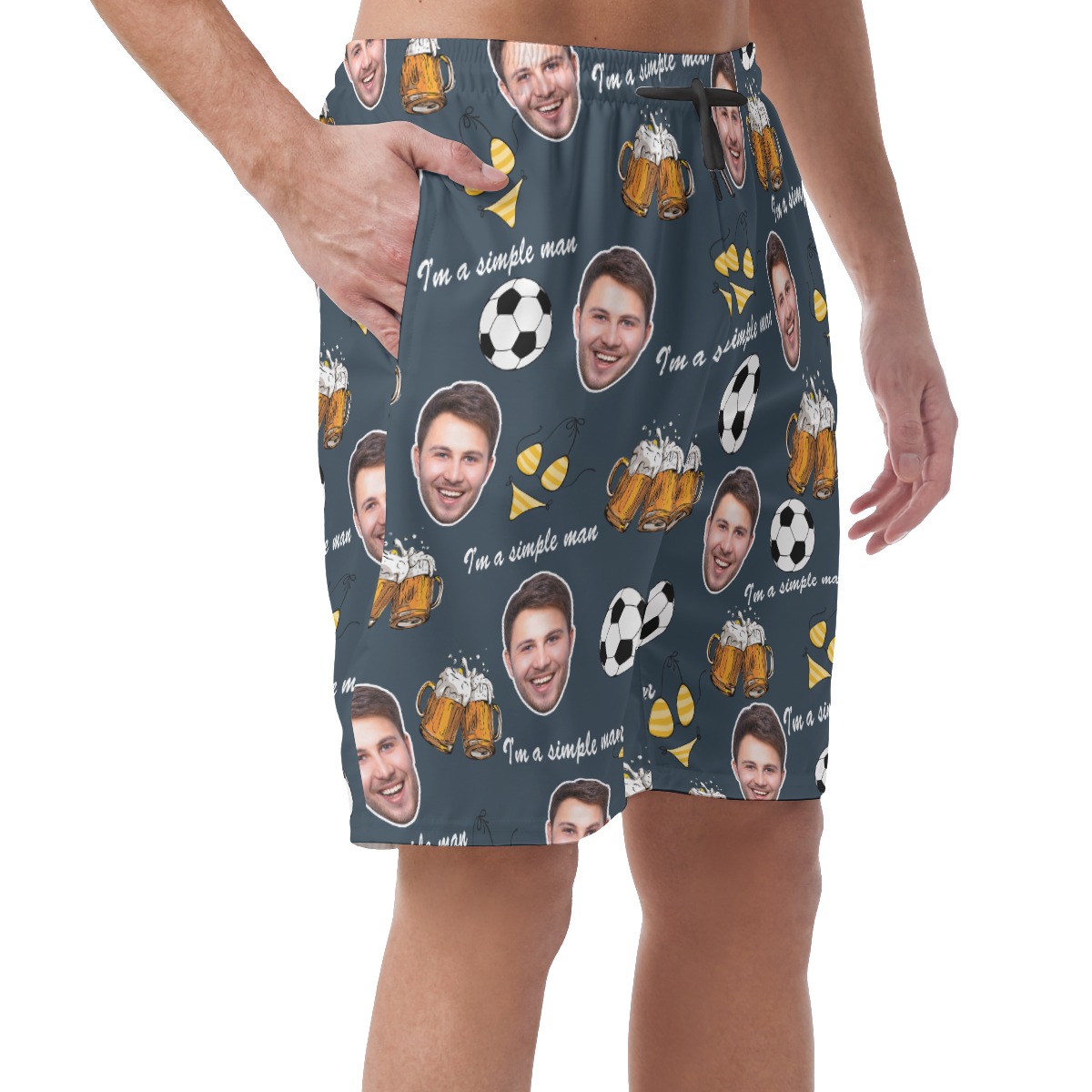 Funny Custom Face Beer And Soccer Summer Beach Shorts For Men