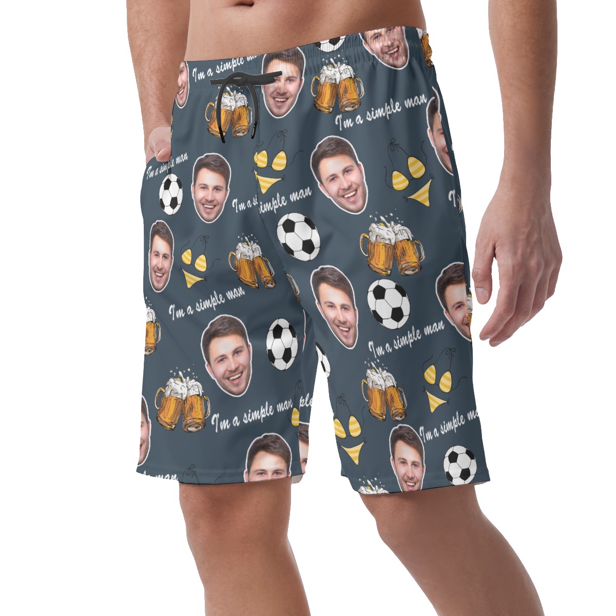 Funny Custom Face Beer And Soccer Summer Beach Shorts For Men