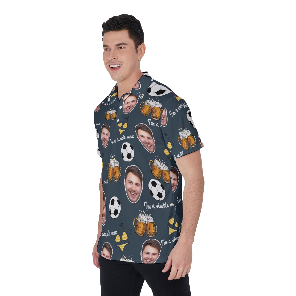 Custom Face Beer And Soccer Hawaiian Polo Shirt For Men