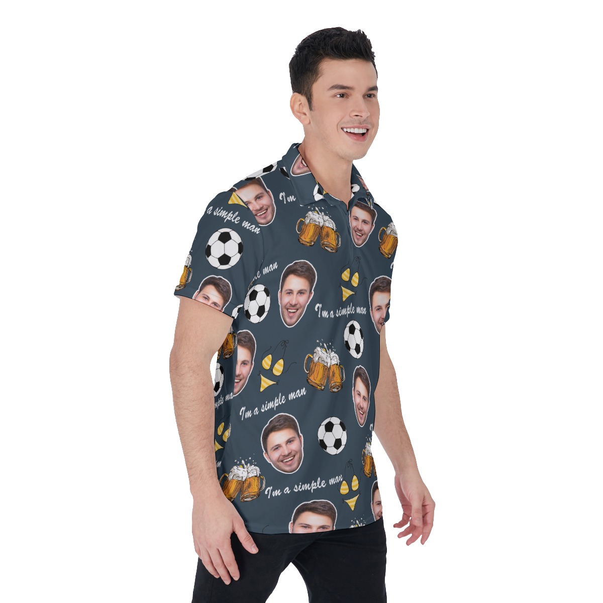 Custom Face Beer And Soccer Hawaiian Polo Shirt For Men