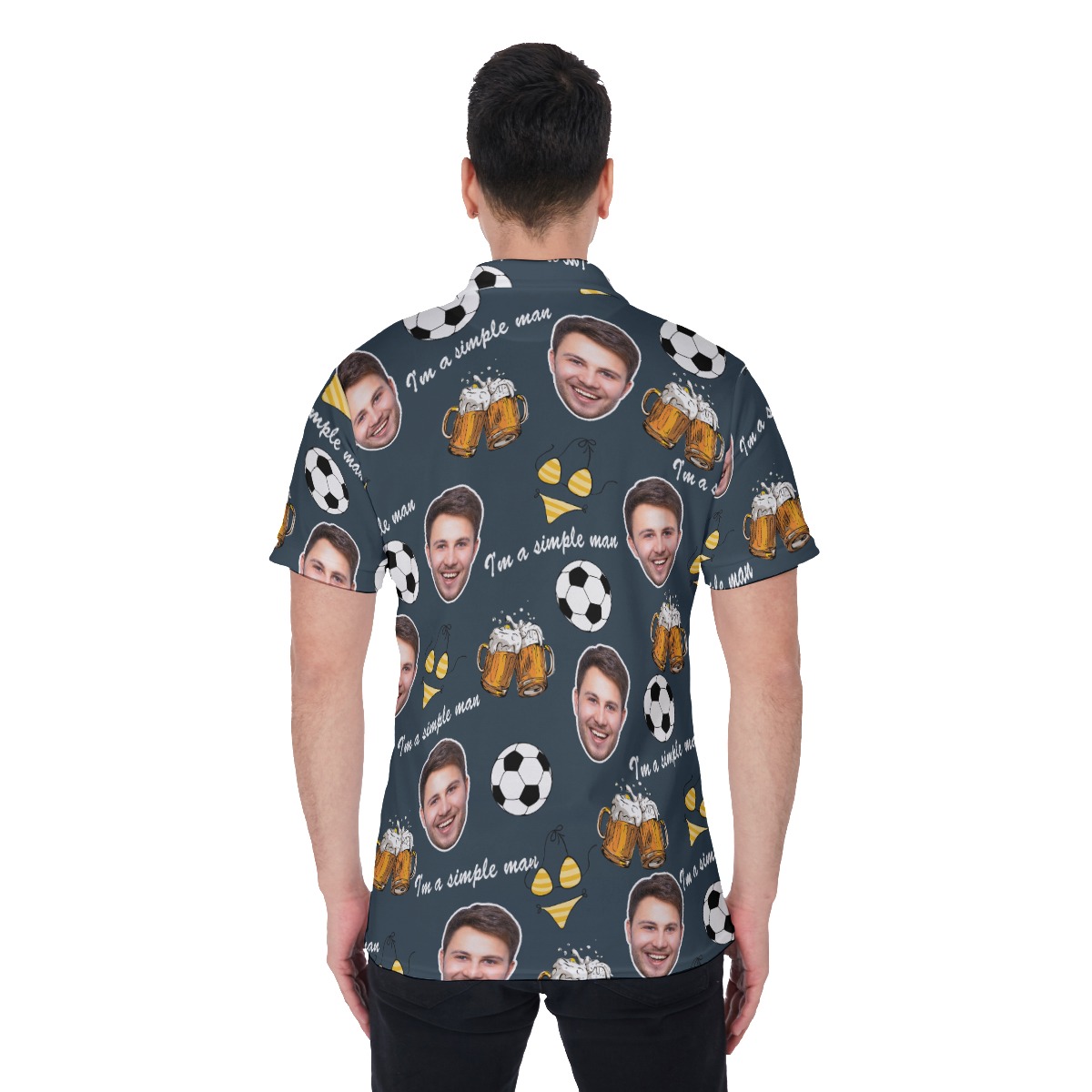 Custom Face Beer And Soccer Hawaiian Polo Shirt For Men