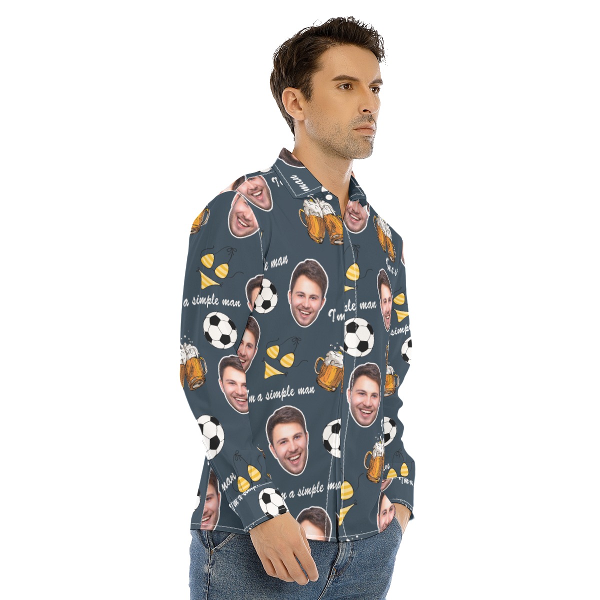 Funny Men's Hobbies Custom Face Hawaiian Long Sleeve Shirt