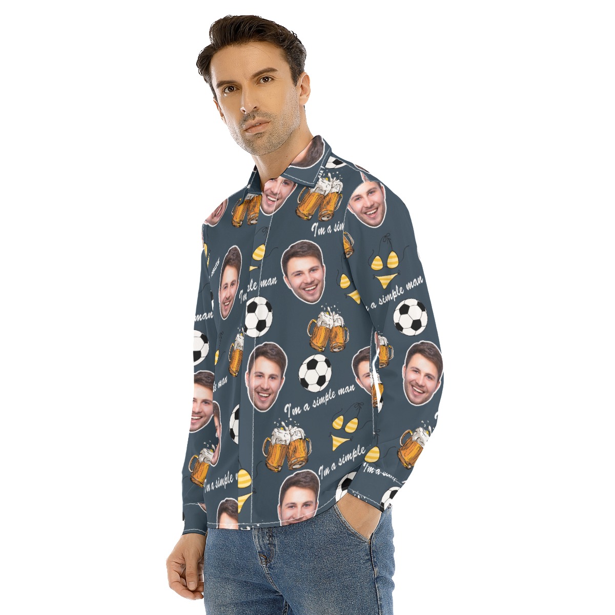 Funny Men's Hobbies Custom Face Hawaiian Long Sleeve Shirt