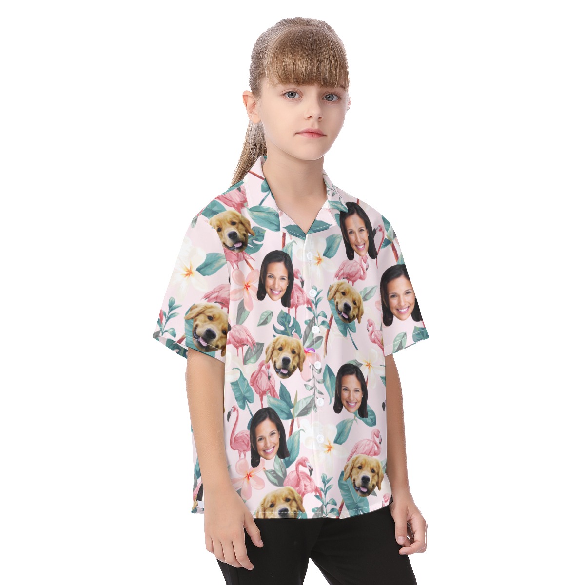 Your Face And Pet Flamigo Custom Hawaiian Shirt For Kids