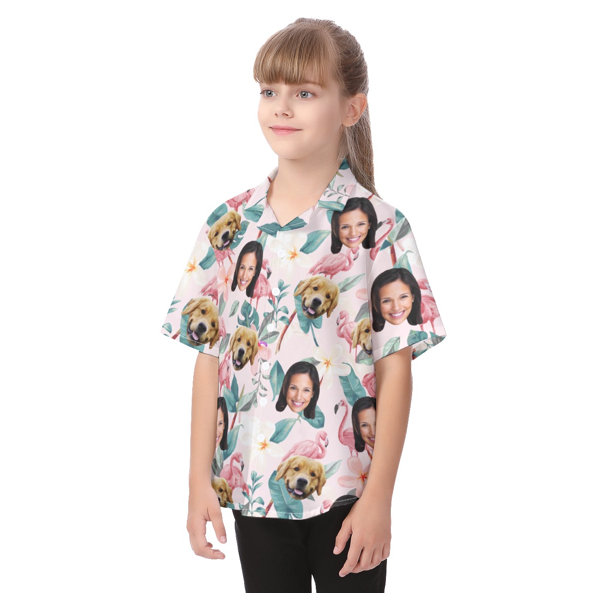 Your Face And Pet Flamigo Custom Hawaiian Shirt For Kids
