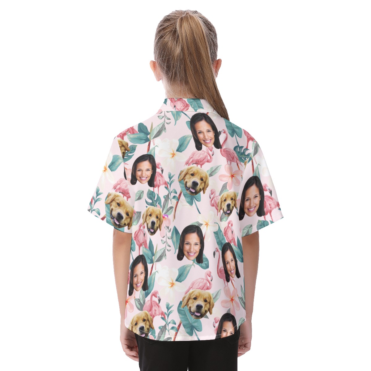 Your Face And Pet Flamigo Custom Hawaiian Shirt For Kids