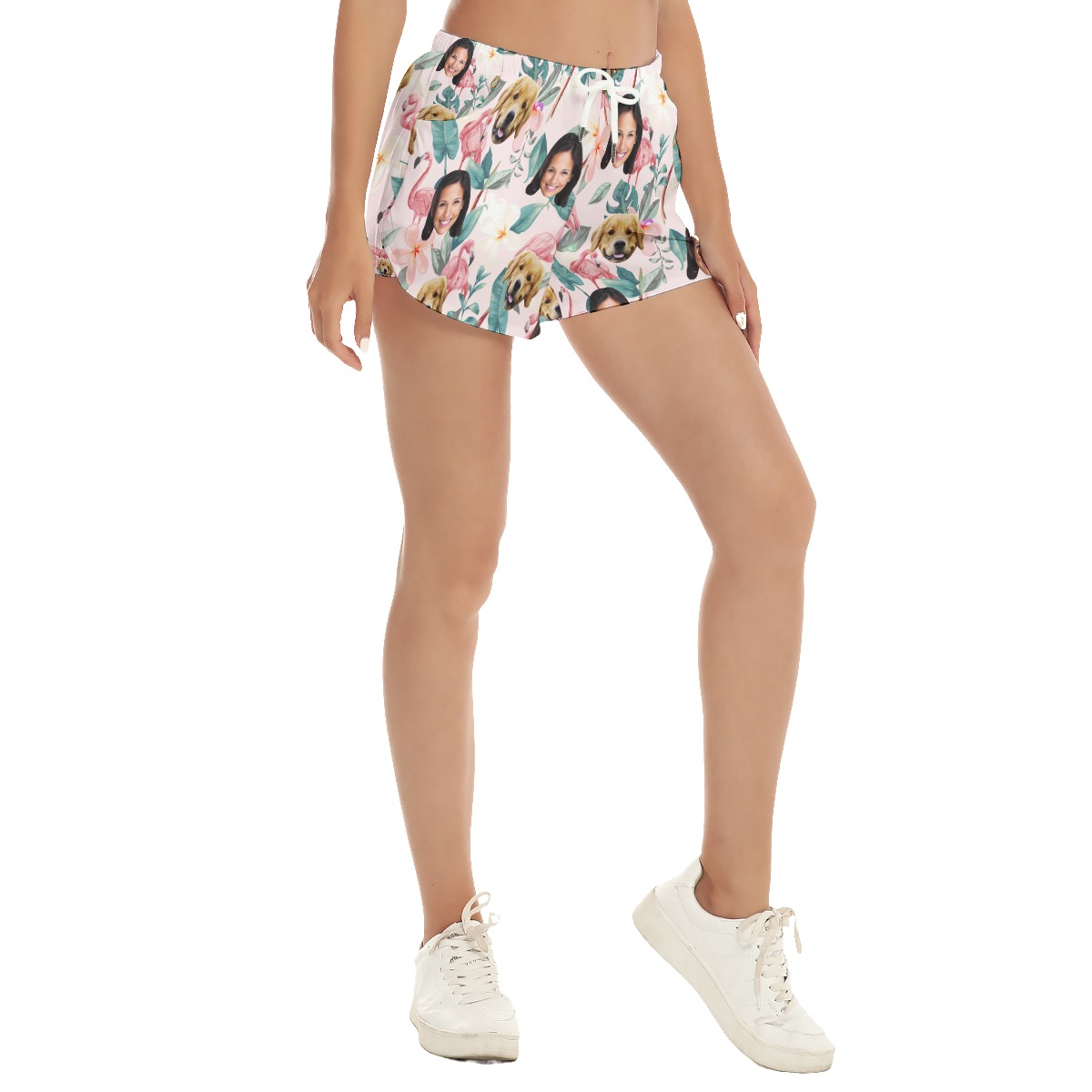 Women's Custom Face And Dog Flamingo Hawaiian Shorts